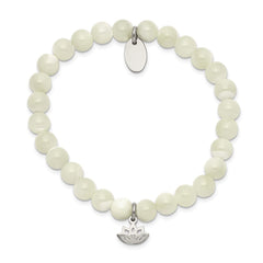 Chisel Stainless Steel Polished Lotus 6mm Mother of Pearl Beaded Stretch Bracelet SRB2346