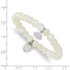 Chisel Stainless Steel Polished Lotus 6mm Mother of Pearl Beaded Stretch Bracelet SRB2346
