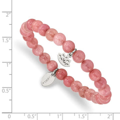 Chisel Stainless Steel Polished Lotus 6mm Pink Jade Beaded Stretch Bracelet SRB2347