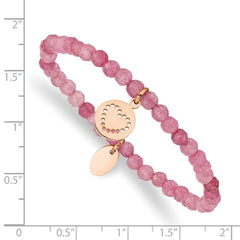 Chisel Stainless Steel Polished Rose IP-plated Heart 4mm Pink Jade Beaded Stretch Bracelet SRB2361