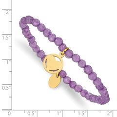 Chisel Stainless Steel Polished Yellow IP-plated Heart 4mm Light Purple Jade Beaded Stretch Bracelet SRB2363