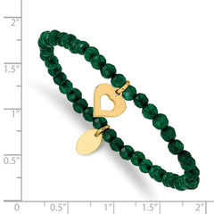 Chisel Stainless Steel Polished Yellow IP-plated Heart 4mm Green Jade Beaded Stretch Bracelet SRB2367