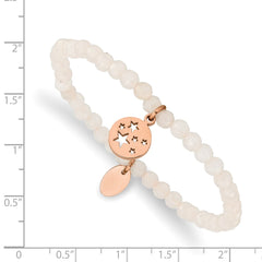 Chisel Stainless Steel Polished Rose IP-plated Stars 4mm White Jade Beaded Stretch Bracelet SRB2369