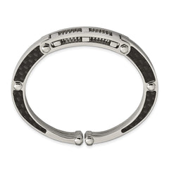 Chisel Stainless Steel Brushed and Polished with Black Carbon Fiber Inlay Hinged Bangle SRB237