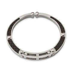 Chisel Stainless Steel Brushed and Polished with Black Carbon Fiber Inlay Hinged Bangle SRB237