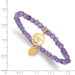 Chisel Stainless Steel Polished Yellow IP-plated Eye of Horus 4mm Purple Jade Beaded Stretch Bracelet SRB2372