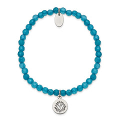 Chisel Stainless Steel Polished Lotus 4mm Blue Jade Beaded Stretch Bracelet SRB2374