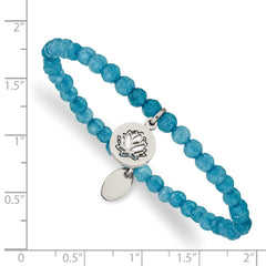 Chisel Stainless Steel Polished Lotus 4mm Blue Jade Beaded Stretch Bracelet SRB2374