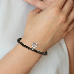 Chisel Stainless Steel Polished Angel 4mm Black Jade Beaded Stretch Bracelet SRB2377