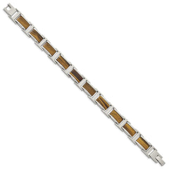 Chsiel Stainless Steel Polished with Tiger's Eye Inlay 8.5 inch Link Bracelet SRB2379-8.5