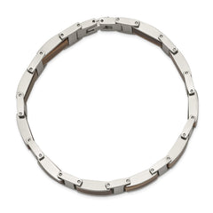 Chsiel Stainless Steel Polished with Tiger's Eye Inlay 8.5 inch Link Bracelet SRB2379-8.5