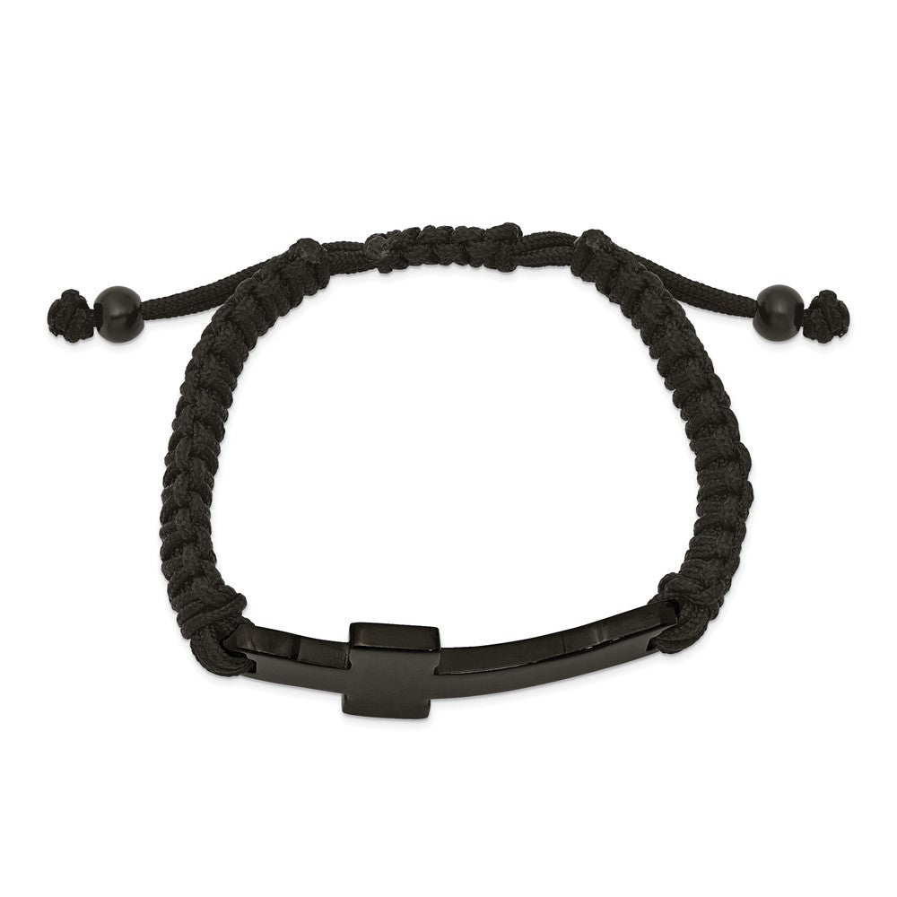 Chisel Stainless Steel Polished Black IP-plated Cross Black Nylon Adjustable Bracelet SRB2382