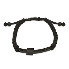 Chisel Stainless Steel Polished Black IP-plated Cross Black Nylon Adjustable Bracelet SRB2382