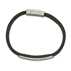 Chisel Stainless Steel Brushed Black Leather 8.25 inch ID Bracelet SRB2383-8.25