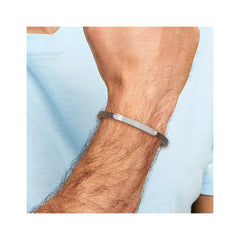 Chisel Stainless Steel Brushed Brown Leather 8.25 inch ID Bracelet SRB2384-8.25