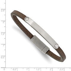 Chisel Stainless Steel Brushed Brown Leather 8.25 inch ID Bracelet SRB2384-8.25