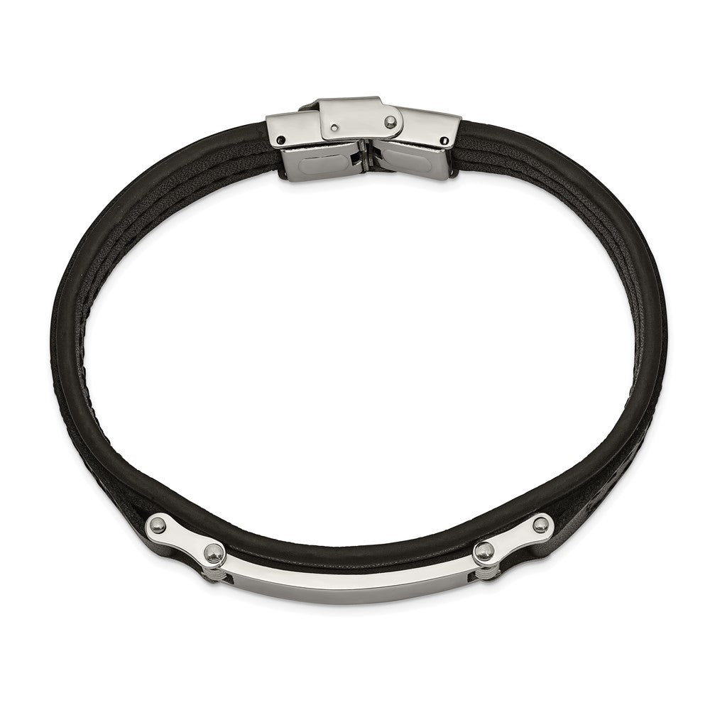 Chisel Stainless Steel Polished Black Leather 8.25 inch ID Bracelet SRB2387-8.25