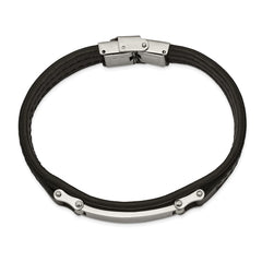 Chisel Stainless Steel Polished Black Leather 8.25 inch ID Bracelet SRB2387-8.25