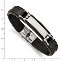 Chisel Stainless Steel Polished Black Leather 8.25 inch ID Bracelet SRB2387-8.25