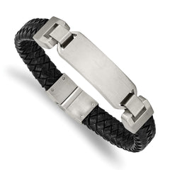 Chisel Stainless Steel Brushed Black Leather 8.5 inch ID Bracelet SRB2399-8.5