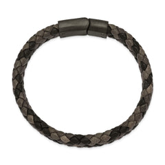 Chisel Stainless Steel Brushed Gun Metal IP-plated Brown Braided Leather 8.25 inch Bracelet SRB2417-8.25
