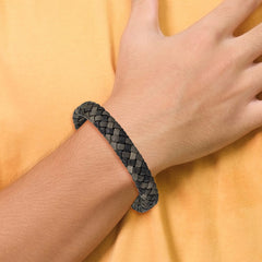 Chisel Stainless Steel Brushed Gun Metal IP-plated Brown Braided Leather 8.25 inch Bracelet SRB2417-8.25