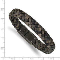 Chisel Stainless Steel Brushed Gun Metal IP-plated Brown Braided Leather 8.25 inch Bracelet SRB2417-8.25
