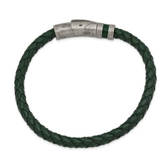 Chisel Stainless Steel Antiqued Green Braided Leather 8.25 inch Bracelet SRB2421-8.25