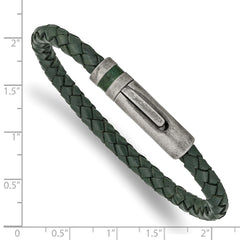 Chisel Stainless Steel Antiqued Green Braided Leather 8.25 inch Bracelet SRB2421-8.25