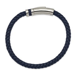 Chisel Stainless Steel Polished Blue Braided Leather 8.25 inch Bracelet SRB2422-8.25