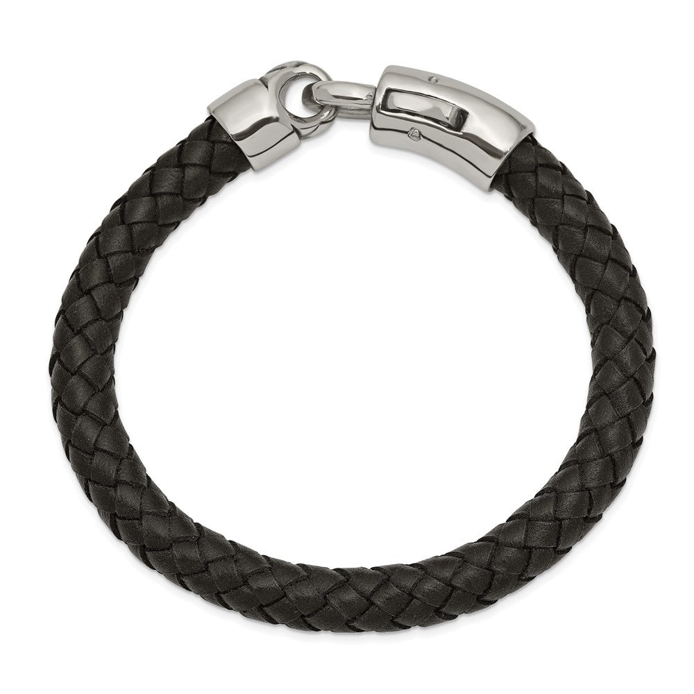 Chisel Stainless Steel Antiqued and Polished Black Braided Leather 8.25 inch Bracelet SRB2423-8.25