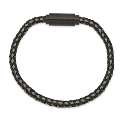 Chisel Stainless Steel Polished Black IP-plated Braided Wire and Rubber 8.25 inch Bracelet SRB2427-8.25