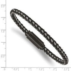Chisel Stainless Steel Polished Black IP-plated Braided Wire and Rubber 8.25 inch Bracelet SRB2427-8.25