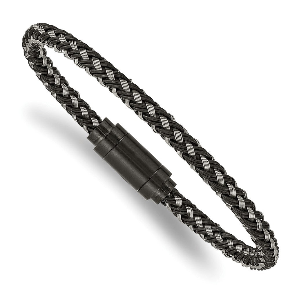 Chisel Stainless Steel Polished Black IP-plated Braided Wire and Rubber 8.25 inch Bracelet SRB2427-8.25