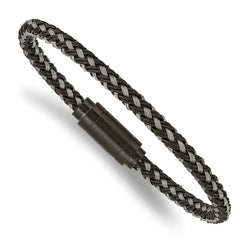 Chisel Stainless Steel Polished Black IP-plated Braided Wire and Rubber 8.25 inch Bracelet SRB2427-8.25