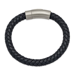 Chisel Stainless Steel Brushed Grey Braided Leather 8.25 inch Bracelet SRB2446-8.25