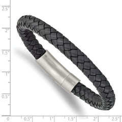 Chisel Stainless Steel Brushed Grey Braided Leather 8.25 inch Bracelet SRB2446-8.25
