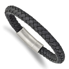 Chisel Stainless Steel Brushed Grey Braided Leather 8.25 inch Bracelet SRB2446-8.25