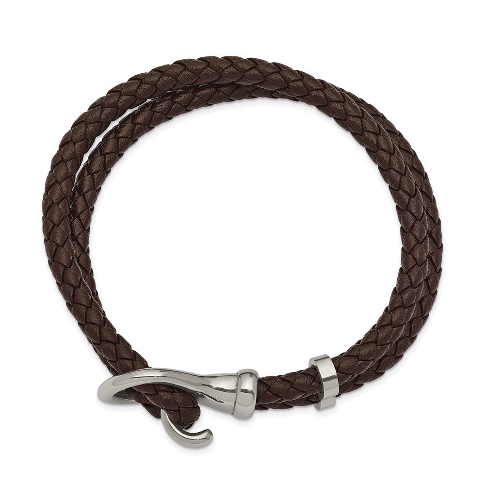 Chisel Stainless Steel Polished Brown Braided Leather 8 inch Bracelet SRB2476-8