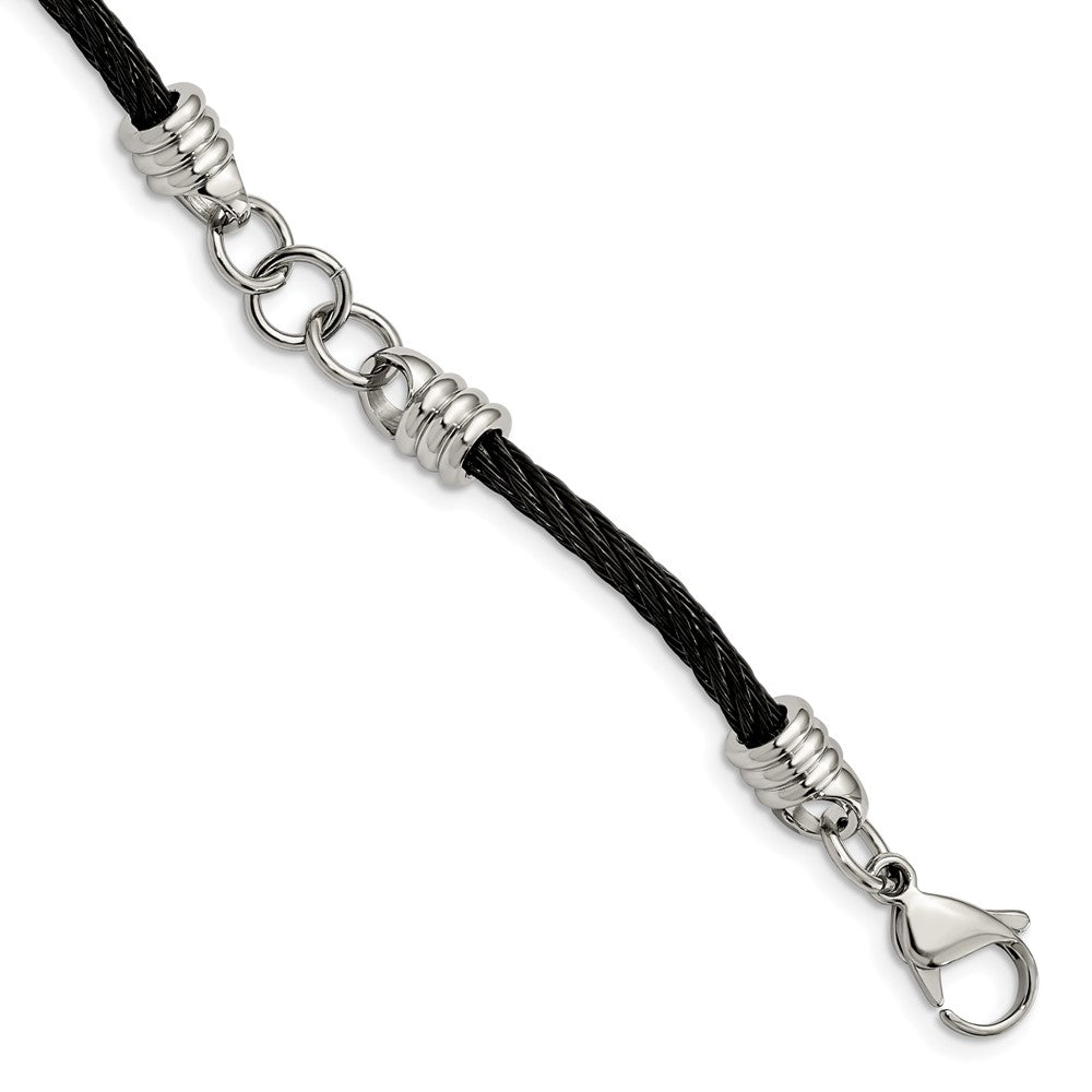 Chisel Stainless Steel Polished Black IP-plated Cable 9 inch Bracelet SRB249-9