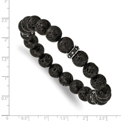 Chisel Stainless Steel Polished Black Enamel 10.5mm Lava Stone Beaded Stretch Bracelet SRB2497