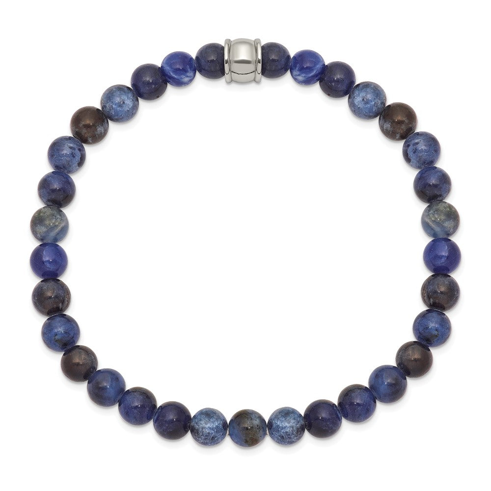 Chisel Stainless Steel Polished 6mm Blue Sodalite Beaded Stretch Bracelet SRB2520