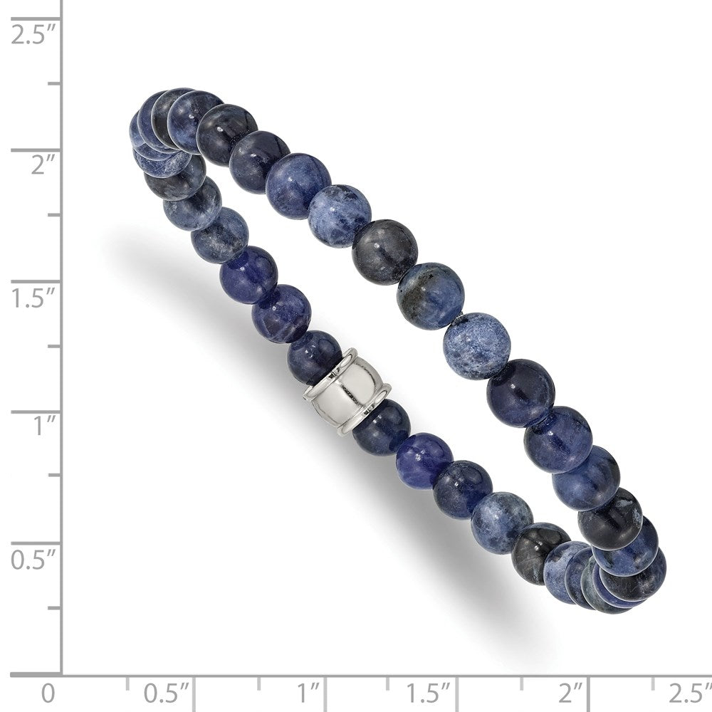 Chisel Stainless Steel Polished 6mm Blue Sodalite Beaded Stretch Bracelet SRB2520