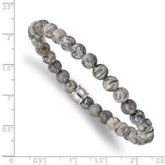 Chisel Stainless Steel Polished 6mm Grey Jasper Beaded Stretch Bracelet SRB2521