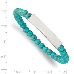 Chisel Stainless Steel Polished ID Plate 6mm Reconstructed Turquoise Beaded Stretch Bracelet SRB2545