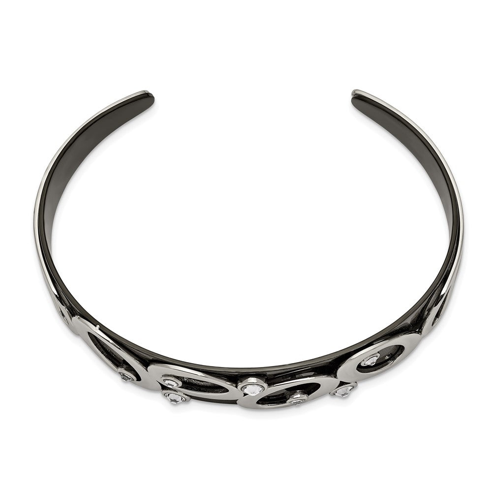Chisel Stainless Steel Polished Black IP-plated with Crystals Cuff Bangle SRB2590