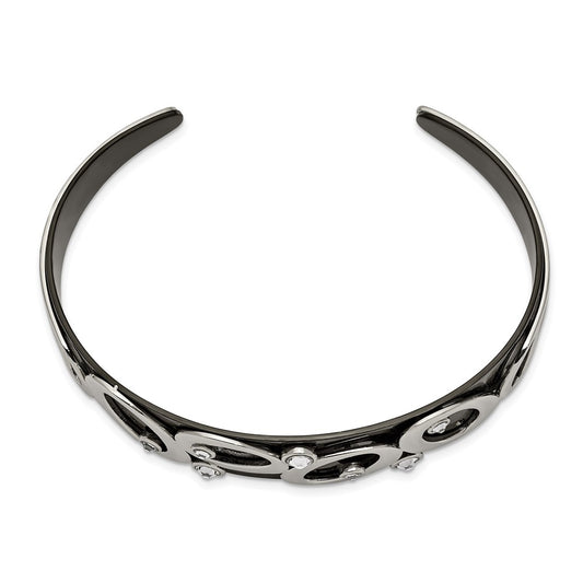 Chisel Stainless Steel Polished Black IP-plated with Crystals Cuff Bangle SRB2590
