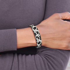 Chisel Stainless Steel Polished Black IP-plated with Crystals Cuff Bangle SRB2590