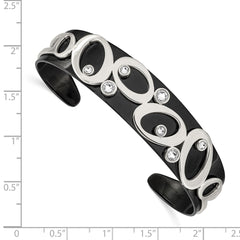 Chisel Stainless Steel Polished Black IP-plated with Crystals Cuff Bangle SRB2590