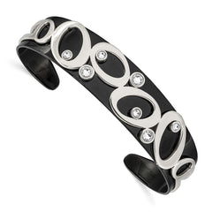 Chisel Stainless Steel Polished Black IP-plated with Crystals Cuff Bangle SRB2590